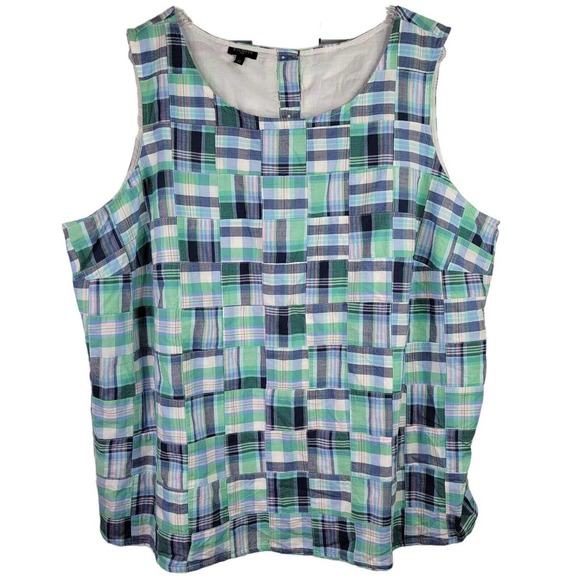 Talbots Madras Patchwork Tank Womens Plus 3X Green Plaid Side Zip Lined Cotton - Picture 2 of 8
